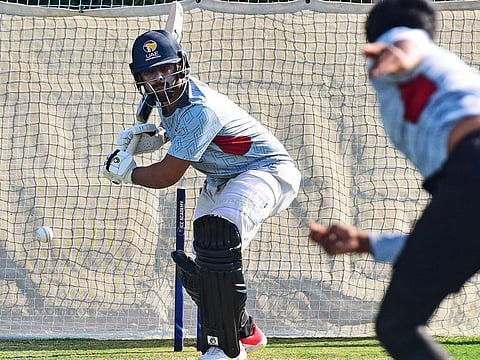 Alishan Sharafu, the UAE 19-captain, steps out at the nets during their preparation for Asia Cup last month.