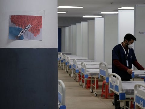 A COVID-19 isolation centre is prepared as a precautionary measure due to the Omicron variant at the Commonwealth Games (CWG) Village Sports Complex in New Delhi, on December 21, 2021.