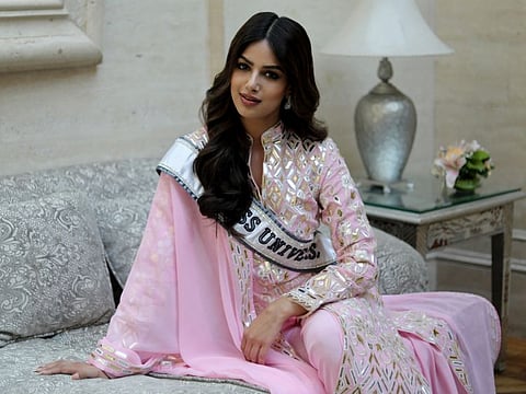 Newly-crowned Miss Universe Harnaaz Sandhu in Mumbai, India, December 23, 2021.