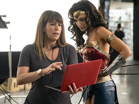 Director Patty Jenkins and Gal Gadot work on 'Wonder Woman 1984'.