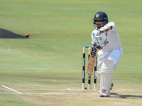 Sri Lanka's Dasun Shanaka plays a shot on day two of the first Test match between South Africa and Sri Lanka