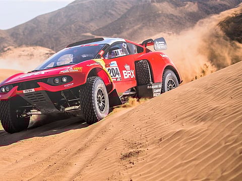 Former champion Nani Roma of Bahrain Raid Xtreme in action in first stage of the Rally on Saturday.