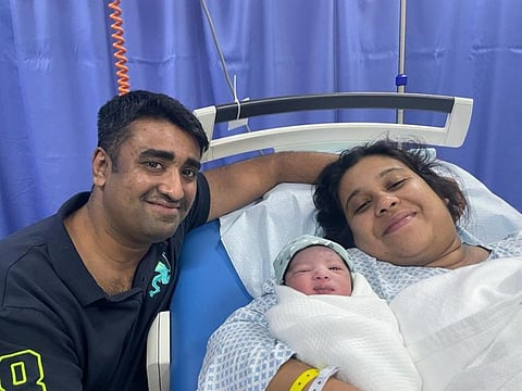 Baby Kion was born at 12am today at the NMC Royal Hospital, Khalifa City, to COVID-19 warrior nurse Elsa Kurian and husband Thomas Alexander.