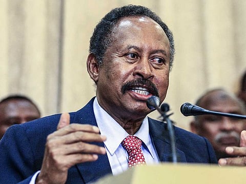 In this file photo taken on August 21, 2019 Abdallah Hamdok, speaks after being sworn in as Sudan's interim prime minister in the capital Khartoum.