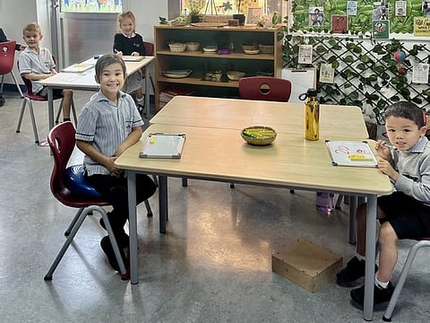 Year 1 students at Dubai British School Emirates Hills on their first day back in class on Monday after the winter break