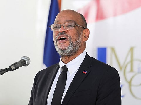 Haitian Prime Minister Ariel Henry speaks at a ceremony for his inauguration as Minister of Culture and Communication, in Port-au-Prince, Haiti November 26, 2021.