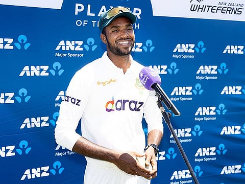 Player of the match Bangladesh's Ebadot Hossain speaks at a press conference after play on day five of the first cricket Test against New Zealand at Bay Oval in Mount Maunganui, New Zealand, Wednesday, January 5, 2022.