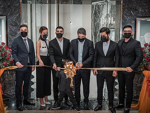 (Left) Milad General Manager Yücel Avc, (from third to the left) Alpago Group Executives Ridvan Ayyildiz, Romel Ayyildiz, Ridvan Ayyildiz, Murat Ayyildiz, and Alpago’s Group CEO Syed Azeem Mehroz, during the ribbon cutting ceremony of Milad Excellence at The Dubai Mall