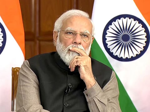India's Prime Minister Narendra Modi during the inauguration of the Second Campus of Chittaranjan National Cancer Institute via video conferencing, in New Delhi on Friday.
