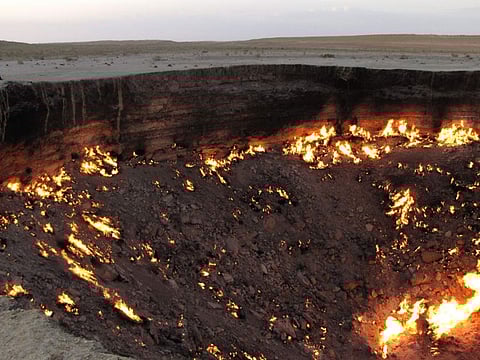 "The Gateway to Hell," a huge burning gas crater, in the heart of Turkmenistan's Karakum desert.