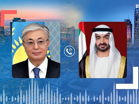 Sheikh Mohamed bin Zayed Al Nahyan (R) held a phone conversation with Kazakhstan President Kassym-Jomart Tokayev (L) on Monday