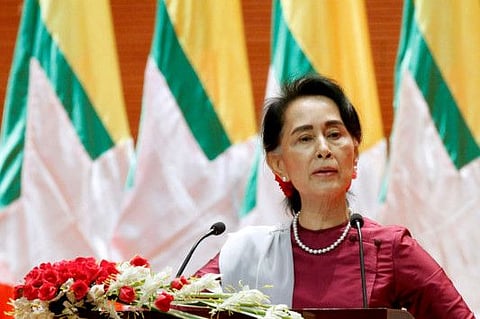 Myanmar State Counselor Aung San Suu Kyi delivers a speech to the nation over Rakhine and Rohingya situation, in Naypyitaw, Myanmar September 19, 2017.