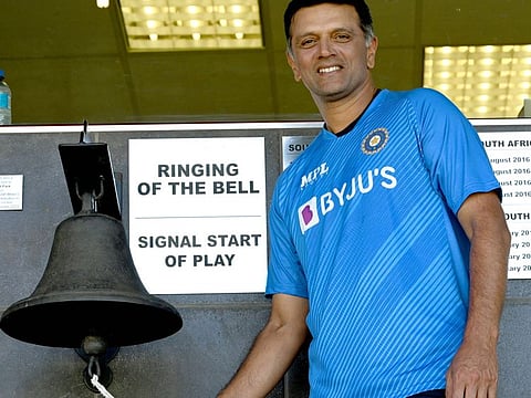 Team India Head Coach Rahul Dravid rings the ball before start of play during the Test series. Today the former Indian captain rings in a new year after turning 49.