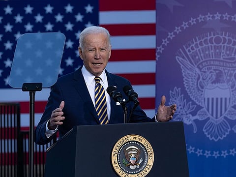 US President Joe Biden speaks to a crowd at the Atlanta University Center Consortium, part of both Morehouse College and Clark Atlanta University on January 11, 2022 in Atlanta, Georgia.