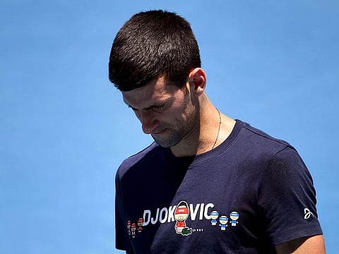 Novak Djokovic of Serbia at a practice session ahead of the Australian Open at the Melbourne Park tennis centre in Melbourne on January 12, 2022.