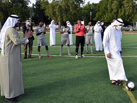 Salem Yousef Al Qaseer, Chairman of the Labour Standards Development Authority in Sharjah, in the presence of Eisa Hilal, Chairman of the Sharjah Sports Council inaugurated the Fifth Sharjah Labour Sports Tournament.