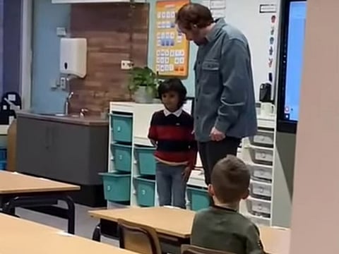 A screengrab from the video of Yousef, 6, speaking to his classmates.