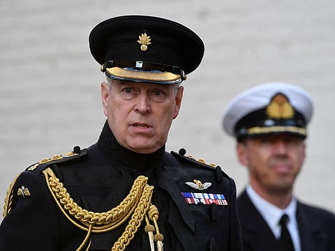 In this file photo taken on September 7, 2019 Britain's Prince Andrew attends a ceremony commemorating the 75th anniversary of the liberation of Bruges.