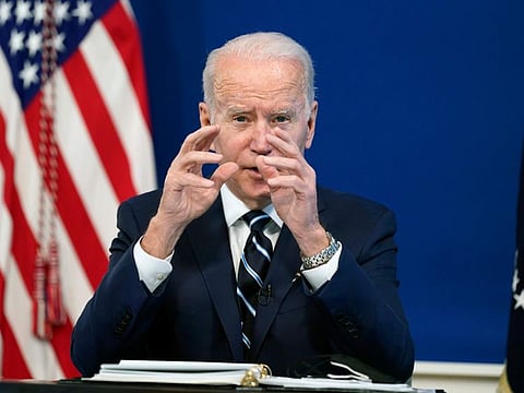 President Joe Biden speaks about the government’s COVID-19 response in the South Court Auditorium in the Eisenhower Executive Office Building on the White House Campus in Washington, on January 13, 2022.