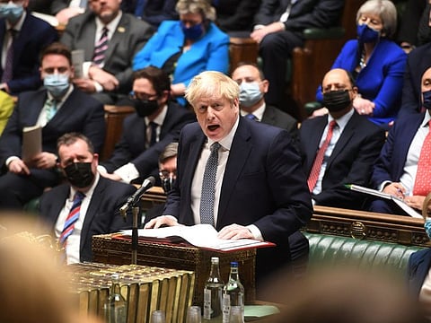 British Prime Minister Boris Johnson speaks during the weekly Prime Minister's Questions at the parliament in London, on January 12, 2022.