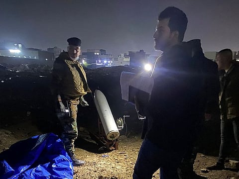 An unfired rocket found by the Iraqi Army is pictured after a Katyusha rocket hit an Iraqi military base hosting US forces near Baghdad's international airport, in Baghdad, Iraq January 5, 2022.