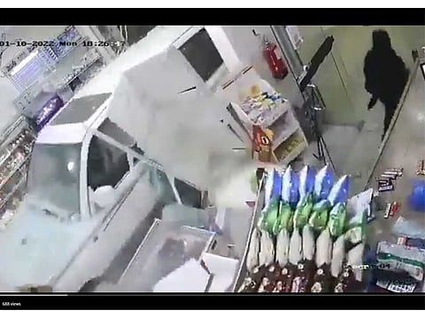 The four-wheel drive that rammed into the shop.