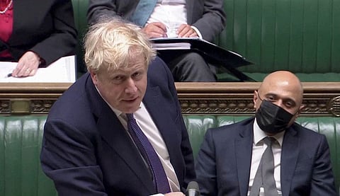 British Prime Minister Boris Johnson speaks during the weekly question time debate at Parliament in London in a file photo.