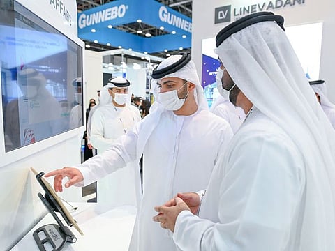 Sheikh Mansoor bin Mohammed bin Rashid Al Maktoum at Intersec in Dubai on Sunday