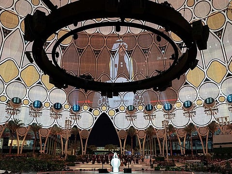 Sheikh Nahayan bin Mabarak Al Nahayan, Minister of Tolerance and Coexistence, addressing graduates of Canadian University Dubai at the convocation ceremony at Al Wasl Dome, Expo 2020 Dubai