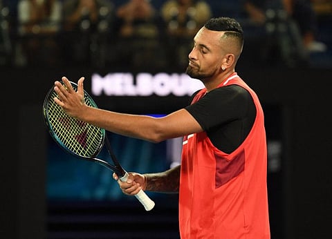 Australia's Nick Kyrgios looks dejected during his second round match against Russia's Daniil Medvedev.
