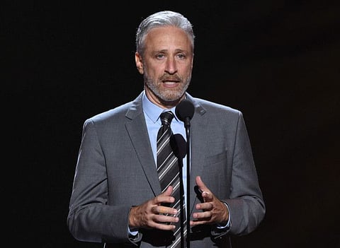Jon Stewart presents the Pat Tillman award for service on July 18, 2018, at the ESPY Awards in Los Angeles.