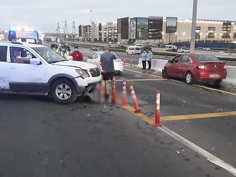 One of the road accident sites in Dubai on Wednesday.