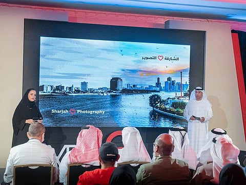 Tariq Saeed Allay and Alia Al Suwaidi from Sharjah Government Media Bureau at the press conference to announce details about the Xposure International Photography Festival in Sharjah.