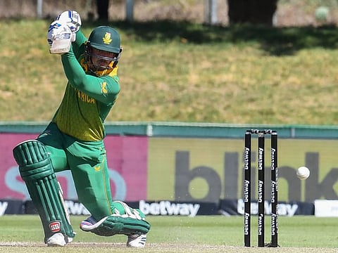 South Africa's Quinton de Kock plays a cover drive during his knock of 78 in the second One Day International against India at Boland Park in Paarl on Friday.