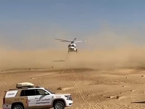 With the normal ambulance finding it difficult to access the location, the injured biker was rushed to hospital by a Dubai Police air ambulance