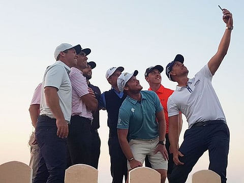Henrik Stenson takes a selfie with his fellow competitors at LA The Resort Lake Side Hotel