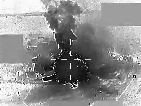 Screengrab of the strike from UAE Ministry of Defence Twitter.