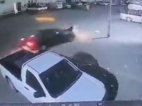 Screengrab from video shows culprits brutally crashing car into the victim as he walked home after prayers.