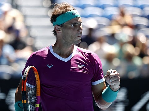 Spain's Rafael Nadal reacts during his quarter final match against Canada's Denis Shapovalov.