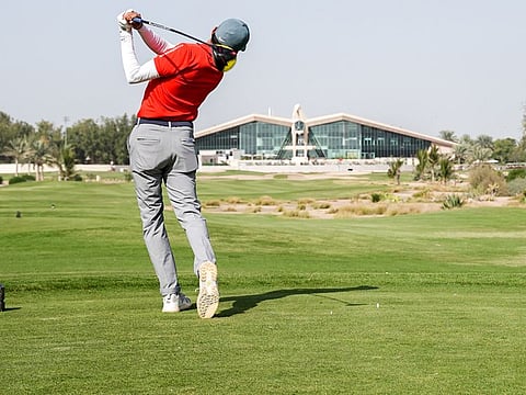 Azzan Al Rumhy, Oman's Arab national amateur, in practice on the eve of UAE Qualifier of Saudi International.