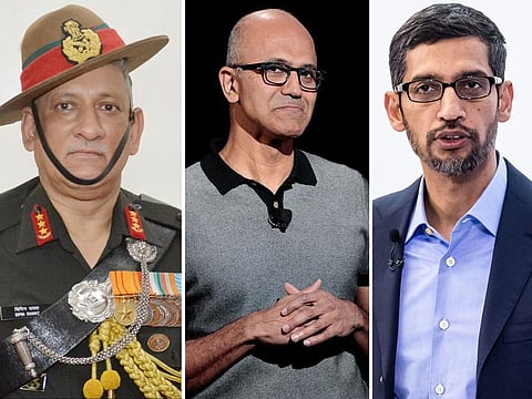 From left: General Bipin Rawat, Satya Nadella and Sundar Pichai.