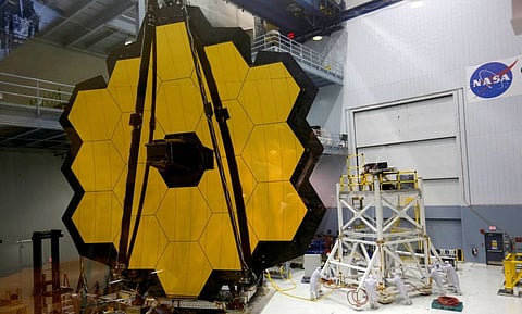 The James Webb Space Telescope Mirror is seen during a media unveiling at NASA’s Goddard Space Flight Center at Greenbelt, Maryland November 2,  2016.