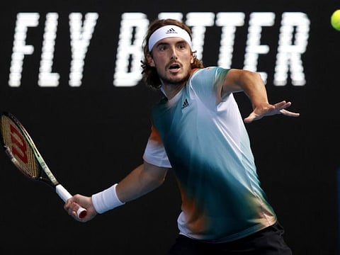 Greece's Stefanos Tsitsipas in action during his quarter final match against Italy's Jannik Sinner.