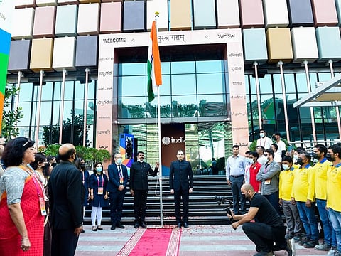 Dr Aman Puri, Consul-General of India in Dubai, at the flag-hoisting ceremony on the occassion of India's 73rd Republic at India Pavilion in Expo 2020 Dubai today.