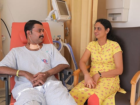 Arunkumar with his wife Jenny. He made good progress following the months-long treatment at Burjeel Hospital.