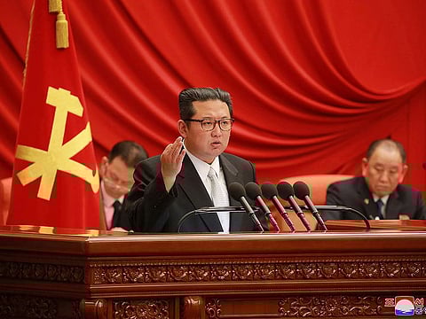 North Korean leader Kim Jong Un attends a meeting of the Central Committee of the ruling Workers' Party in Pyongyang, North Korea.
