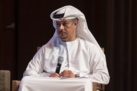 Mohamed Hawas Al Sadid, director of projects at UAE's Frontline Heroes Office, speaks during the celebration of the efforts of unsung heroes at Terra the Auditorium, in Expo 2020 Dubai.