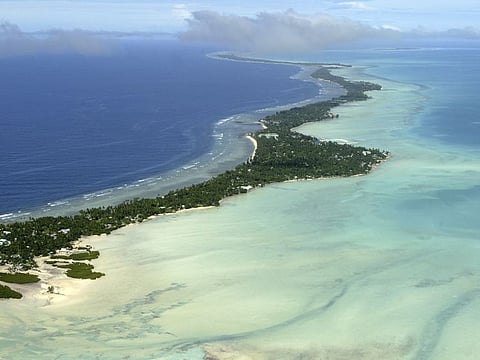 Tarawa atoll, Kiribati, is seen in an aerial view in 2004.