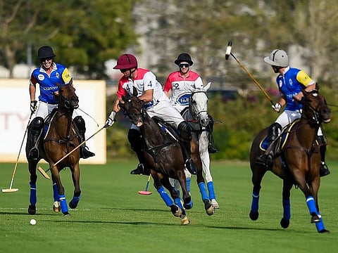 El Basha and Clinovo battle it out a the IFZA polo event at Al Habtoor Polo Resort & Club