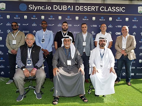 Vice-Chairman of the Emirates Golf Federation, General Abdullah Alhashmi with members of the Arab media and officials of the Emirates Golf Federation
